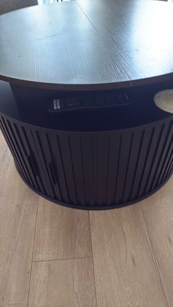 Round Dark Wood Coffee Table with Storage