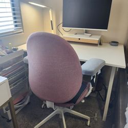 IKEA whole office set up for sale! Desk, HP monitor, swivel chair, monitor stand, lamp