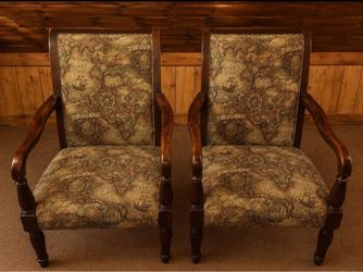 Pair of Armchairs with Old World Map Upholstery