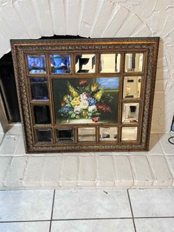 Vintage Mirror With Oil Painting 32”Lx28.5”H