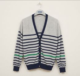 Men's / Unisex Striped Knit Cardigan - Cozy & Relaxed Fit (Tagged XXL, Fits Like XL / Oversized L)