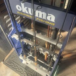 Fishing Rod Holder And Poles  OKUMA 