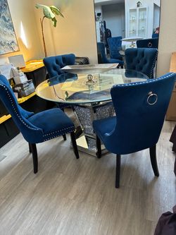 Mirror glass dining table with chairs