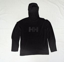 Helly Hansen Hoodie Mens Medium Black Sweatshirt Tonal Logo Pullover Fleece