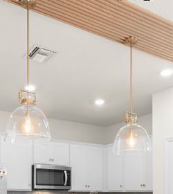 2 Glass Dome Pendant Lights Gold Set of 2