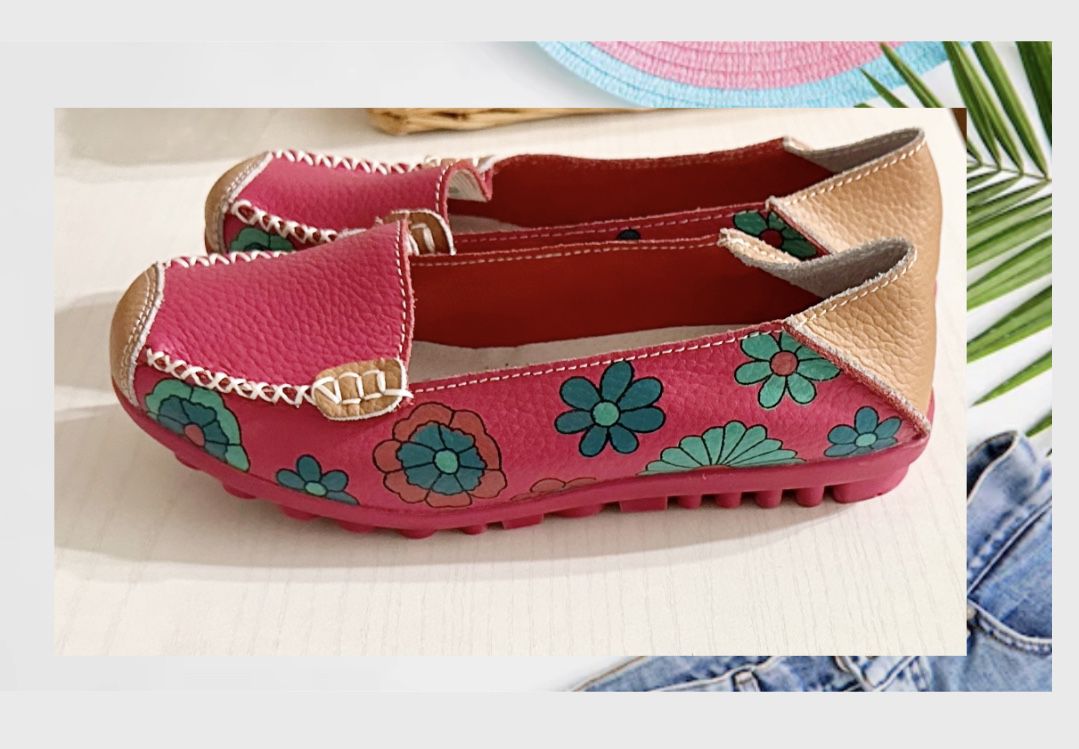 Pink Floral Leather NWOT Loafers Remote Control Bottom Size 6 Women’s Multicolor