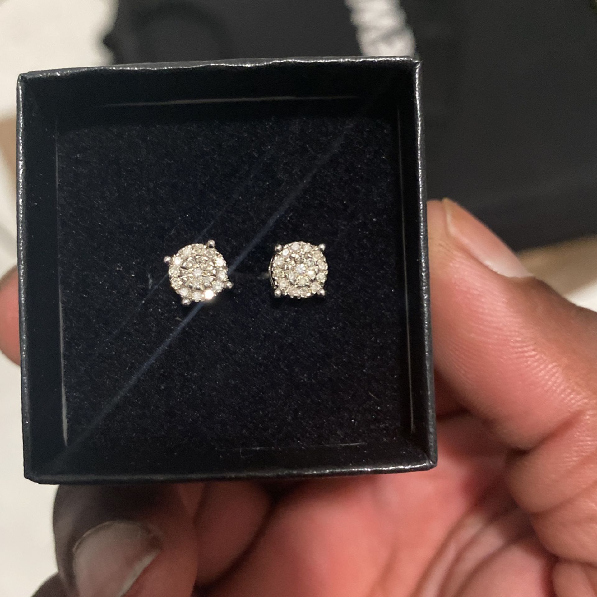 Stunning Ladies 14K White Gold Over Sterling Silver 0.25 CTW Diamond Designer Earrings 