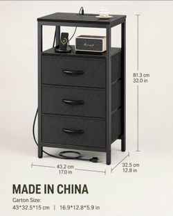 3-Drawer Nightstand with Charging Station