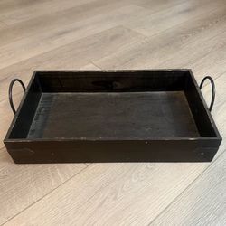 Vintage Dark Wood Serving Tray with Metal Handles