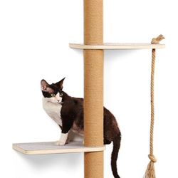 New Wall Mounted Cat Tree,50 Inch Tall Wall Cat Tree,4 Tier Cat Climbing Wall Shelves with Scratcher Post for Indoor Cats Activity,Cat Wall Furniture 