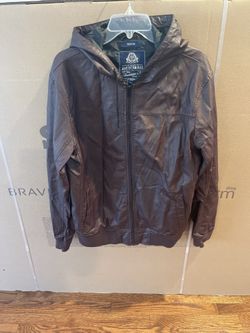 New American Rack brown Leatehr mens hooded coat size Medium 
