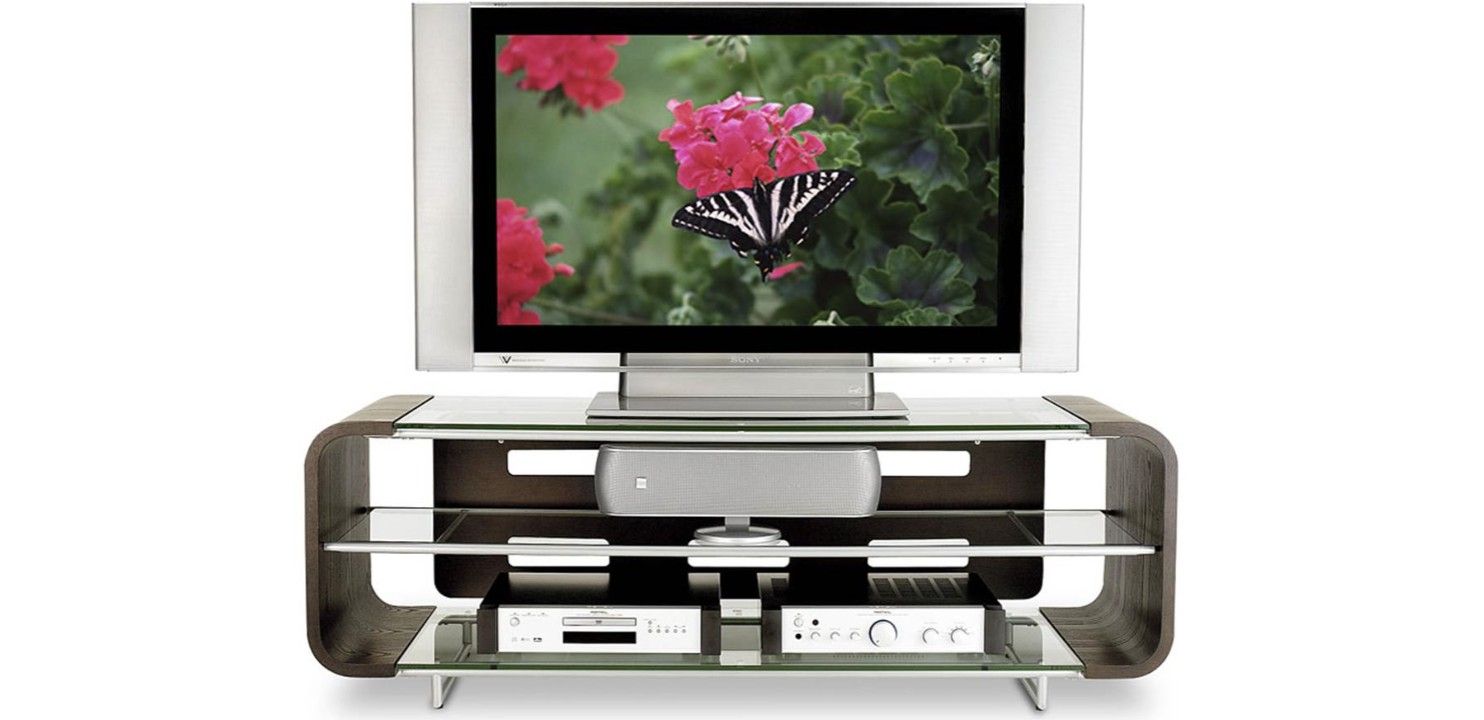 BDI Cielo 9329 Three Shelf Media Console Modern TV Stand - Glass & Wood, EUC