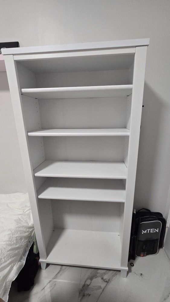 White Wood Bookshelf Bookcase With 4 Adjustable Shelves