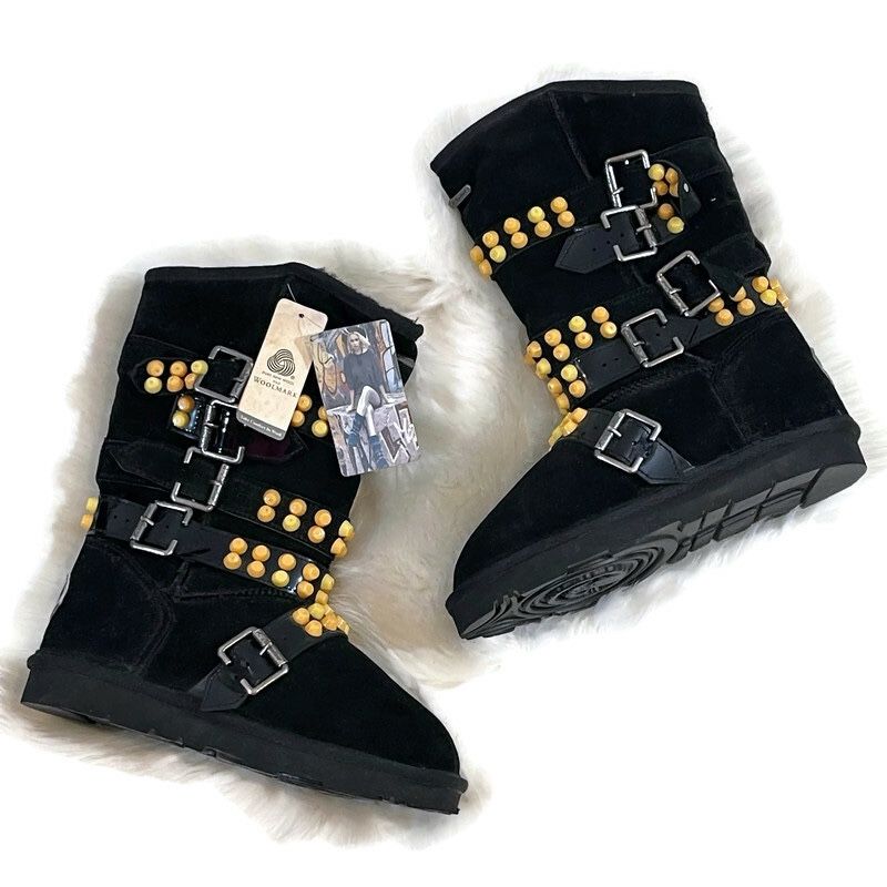 NWT KOS Australian Brand K. Signature Sheepskin Black Suede Boots