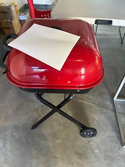 Red Portable Folding Charcoal Grill with Wheels