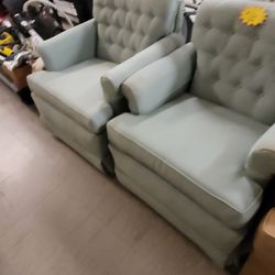 Pair Of 2 Blue Swivel Rocking Chairs