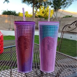 Pink Grid Starbucks Tumbler 