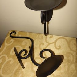 PAIR BLACK SCROLL SCONCES CANDLE HOLDER