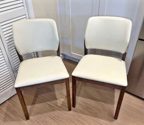 2 Cream Dining Chairs Wood Frame