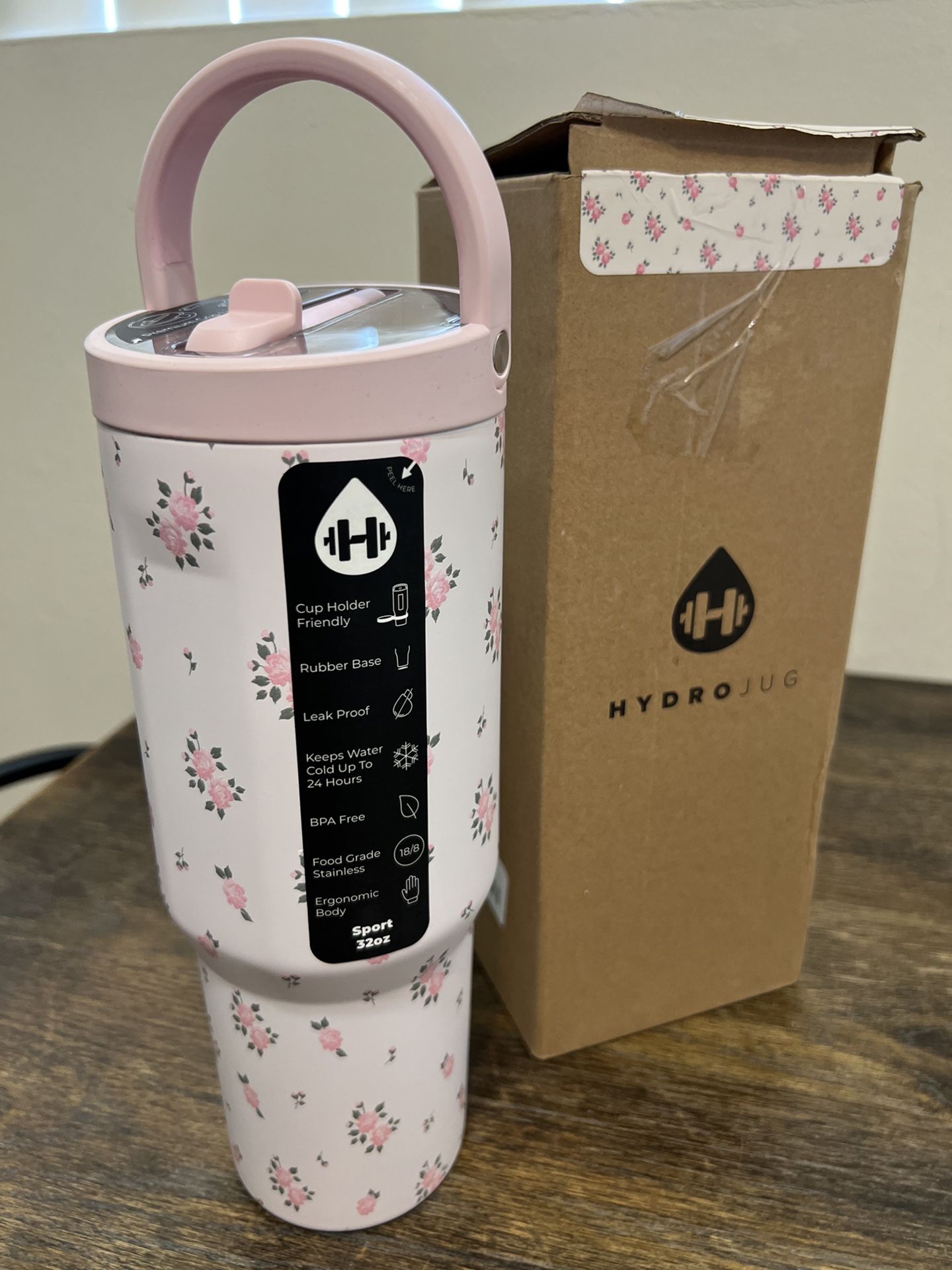 HydroJug Sport - Stainless Steel Tumbler with Straw, Vacuum Insulated, 32oz Leakproof Water Bottle, Ergonomic Design, Reusable, Dishwasher Safe, Rubbe