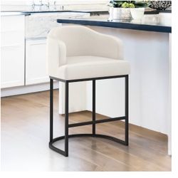 LUE BONAonly one 27 counter height bar stool Inches high, modern stool with backrest and arms Curved,black metal frames,upholsteredOf linen fabric