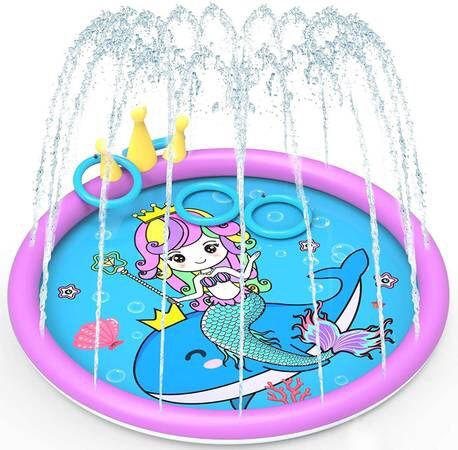 Splash Pad ,68 Inch Sprinkler Splash Pad Toys for Dogs and Kids, Inflatable Kids Sprinkler Play Mat with Funny Ring Toss Game, Summer Outdoor Water To