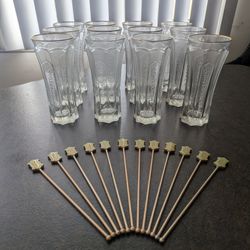 12 Vintage St Germain Cocktail Glasses w/ Stir Sticks