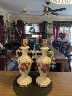 Lamps (2) - Vintage Hand Painted Ceramic Rose Floral Urn Shape  $90.00 OBO