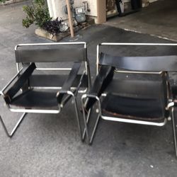 2 Knoll Original NY Black Marcel Breuer Wassily Chairs Leather 1968 + 2 Frames