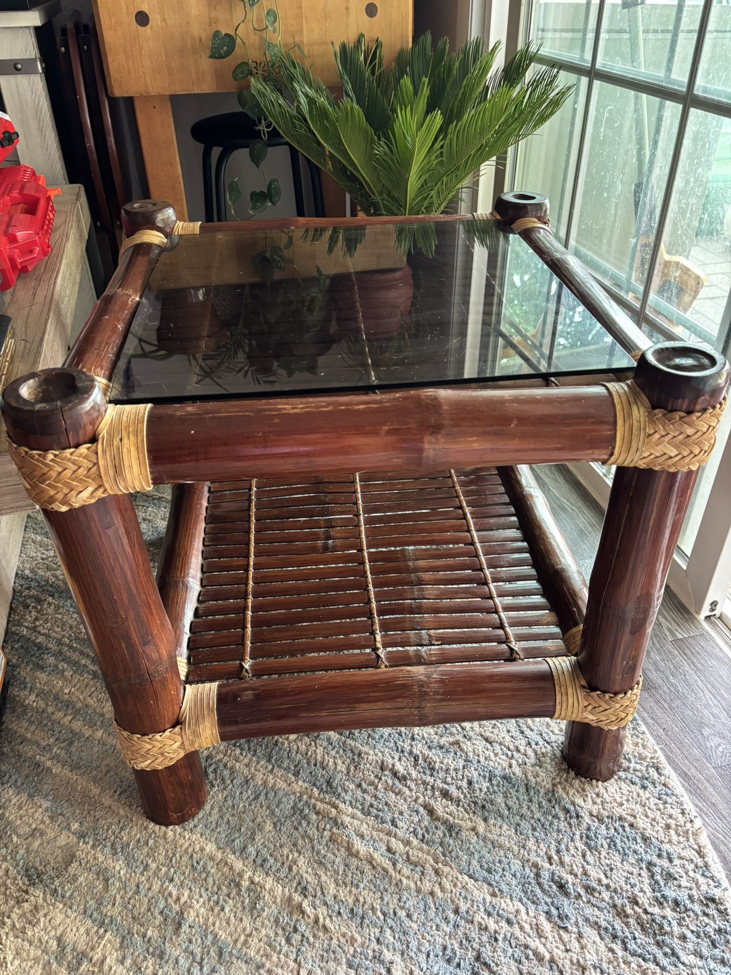 2 Bamboo Glass Top End Tables