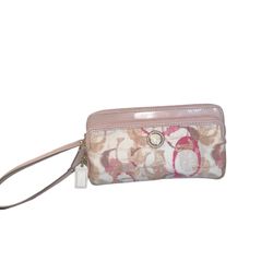 Coach Poppy Pink & Cream Double Zip Wallet Wristlet