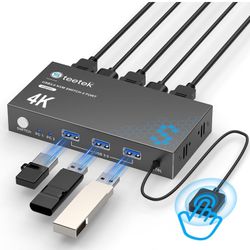 USB 3.0 HDMI KVM Switch 1 Monitors 2 Computers, 4K@60Hz KVM Switches for 2 Computers Sharing Monitor Keyboard Mouse Hard Drives Printer, with EDID 