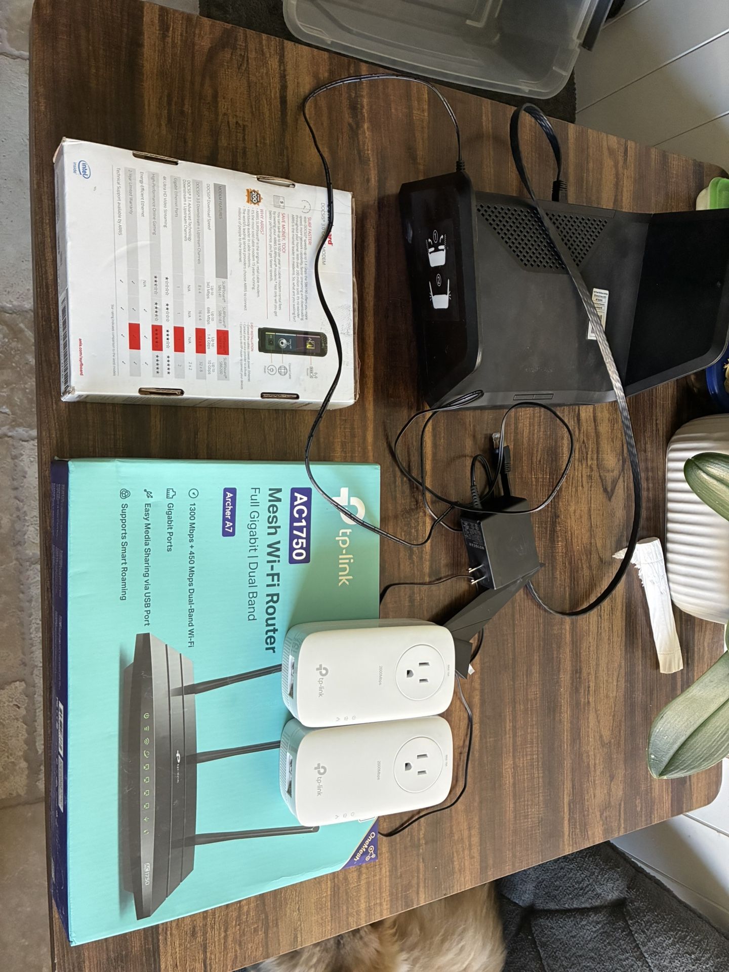 Networking Bundle - TP-Link Archer A7, Powerline Kit, ARRIS SB6190 Modem, NETGEAR Nighthawk Router, ASUS Antenna