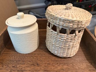 2-Piece Boho Storage Basket & Decorative Canister Set – Neutral Home Decor