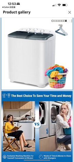 Portable Mini Twin Tub 22Lbs Washing Machine with Drying Rack & 10 Hangers, Washer(13Lbs) and Spinner(9Lbs), Timer Control, Compact Semi-automatic Lau