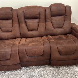 Ashley Fabric Leather 3 Seater Power Recliner Sofa Couch