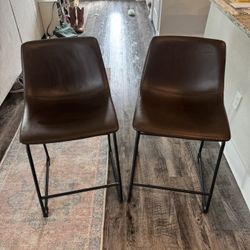 Brown Leather Barstools 
