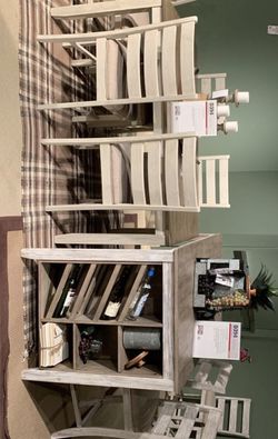 Skempton White/Light Brown 7-Piece Dining Set /White/Light Brown 3-Piece Counter Table and Bar Stools