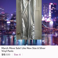 March Move Sale! Like New Size 6 Silver Vinyl Pants