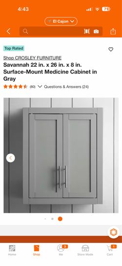 Shop CROSLEY FURNITURE Savannah 22 in. x 26 in. x 8 in. Surface-Mount Medicine Cabinet in Gray