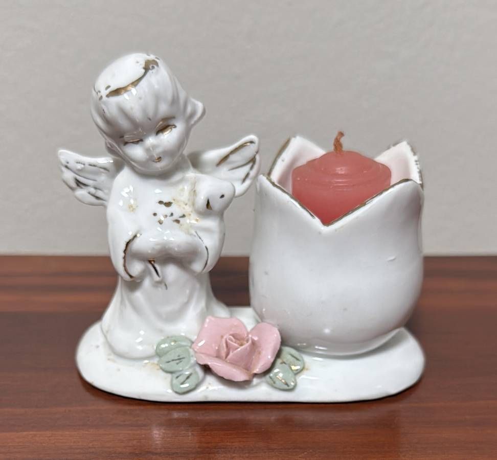 Vintage Porcelain Angel Figurine Candle Holder Christmas Decor