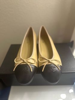 Chanel Beige Cap Toe CC Bow Ballerina Eu 38