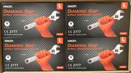 Kingfa Diamond Grip Nitrile Gloves Large 4-Box Lot