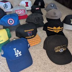 Various Marvel, Game of Thrones, LA Dodgers, Stranger Things, Harry Potter, Star Wars hats