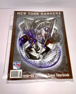 The product is a vintage 1998-99 New York Rangers official team yearbook by Rob Koch. Focused on hockey, this publication provides a comprehensive loo