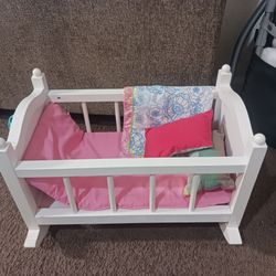 White Wooden Doll Crib with Bedding