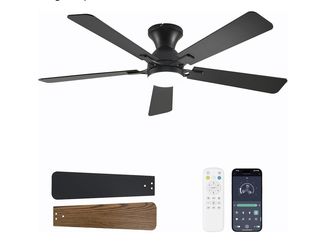 52 Inch Low Profile Ceiling Fan with Light and Remote Control, Flush Mount, Reversible, black