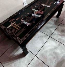 Mid Century Modern Black Lacquer Chinoiserie Coffee Table