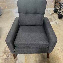 Room Chair, Fluffy Comfy Armchair with Wood Legs (Dark Grey) 