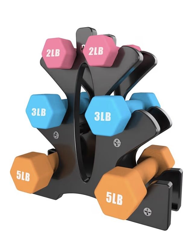 Portzon Weights Dumbbells Set with Various Colors and Weights (5 lb, 3 lb, 2 lb) Total 20 LB, Anti-Slip, Anti-roll, Hex Shape